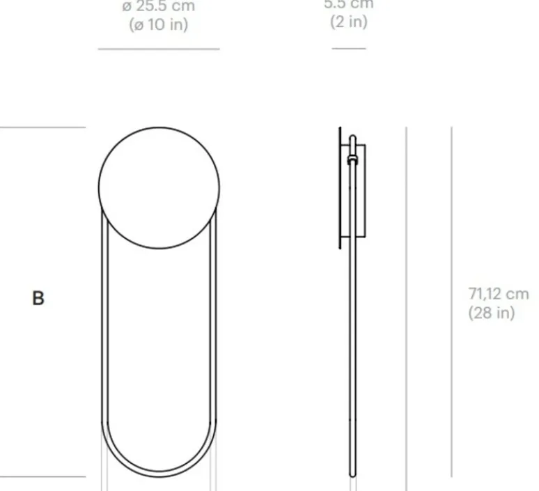 Applique*Darmes Applique murale, Ra Wall courte, , LED, dim, 3000K, 1200 lm, L25,5cm, H71,12cm - chrome