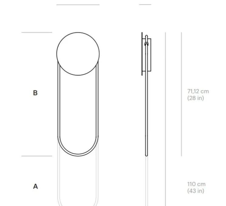 Applique murale, Ra Wall longue, or, 3000K, 1800lm L25,5cm, H110cm - Darmes