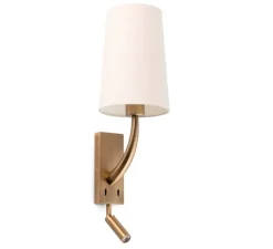 Applique murale, Rem, avec liseuse Led, vieil or, beige, L16,5cm, H61cm - Faro