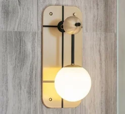 Applique*Bert frank Applique murale, Rift, , IP44, Ø12,5cm, H36,5cm - Opal, noir, laiton