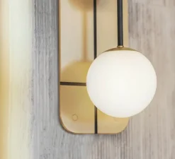 Applique*Bert frank Applique murale, Rift, , IP44, Ø12,5cm, H36,5cm - Opal, noir, laiton