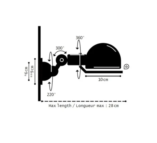 Applique*Jieldé Applique murale, Signal, SI300, , L28cm, H10cm - noir mat