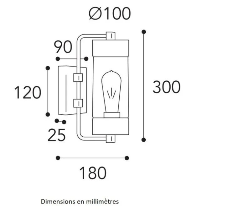 Applique murale, Silindar 3389, laiton, IP44, Ø10cm, H30cm - Moretti Luce