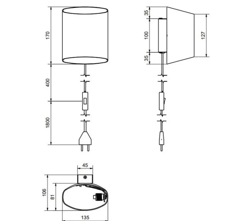 Applique*Belid Applique murale, Sinne, , avec câble, Ø13,5cm, H17cm - argent