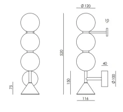 Applique murale, Soko, noir, LED, 2700K, 900 lm, L12cm, H52cm - Aromas del Campo