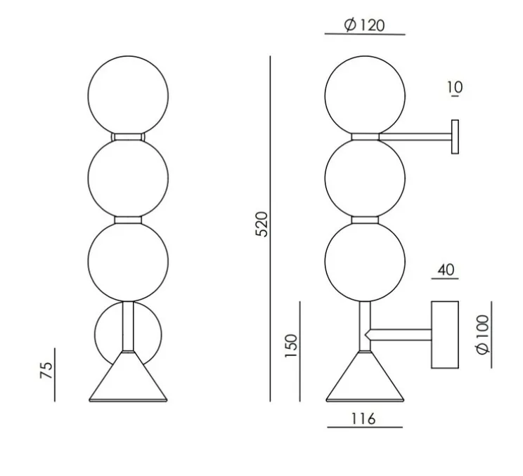 Applique murale, Soko, noir, LED, 2700K, 900 lm, L12cm, H52cm - Aromas del Campo