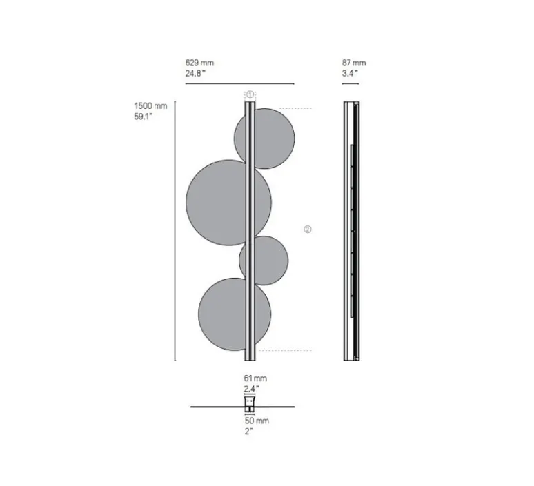 Applique*CVL Applique murale, Strate Moon 150, , LED, dim, 2700K, 6100 lm, L62,9cm, H150cm - graphite satiné, laiton satiné
