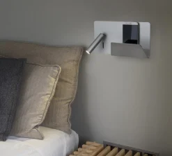 Applique*Faro Applique murale, Suau, liseuse à droite, gris, LED, plaque de rangement, USB, L28cm - argent