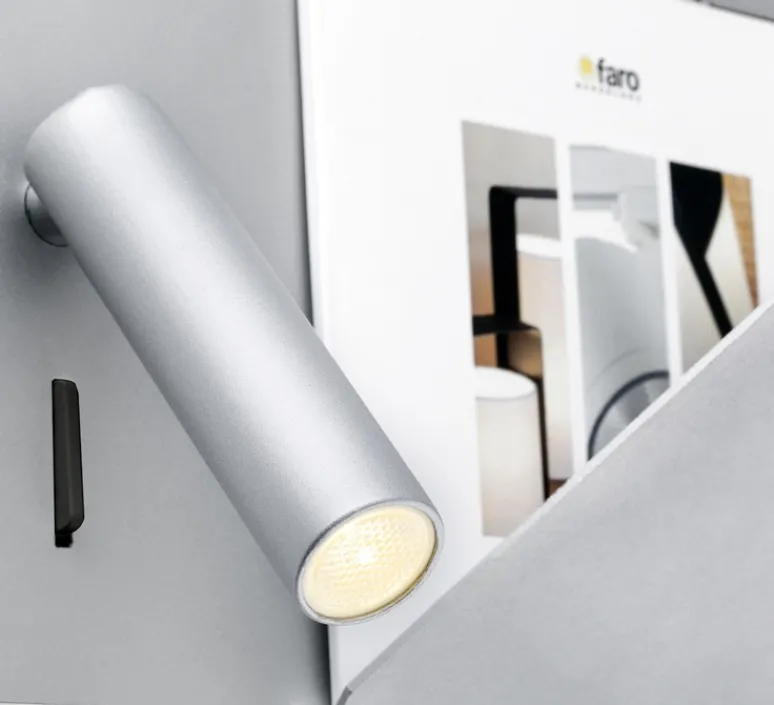 Applique*Faro Applique murale, Suau, liseuse à droite, gris, LED, plaque de rangement, USB, L28cm - argent