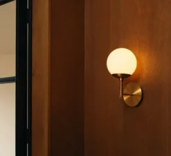 Applique*Schwung Applique murale, Sunset, e, L15cm, H31cm - laiton, verre opal