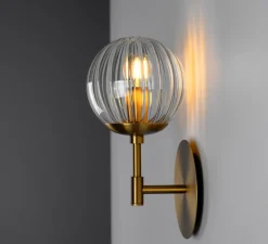 Applique*Schwung Applique murale, Sunset, , L15cm, H31cm - laiton, verre transparent strié