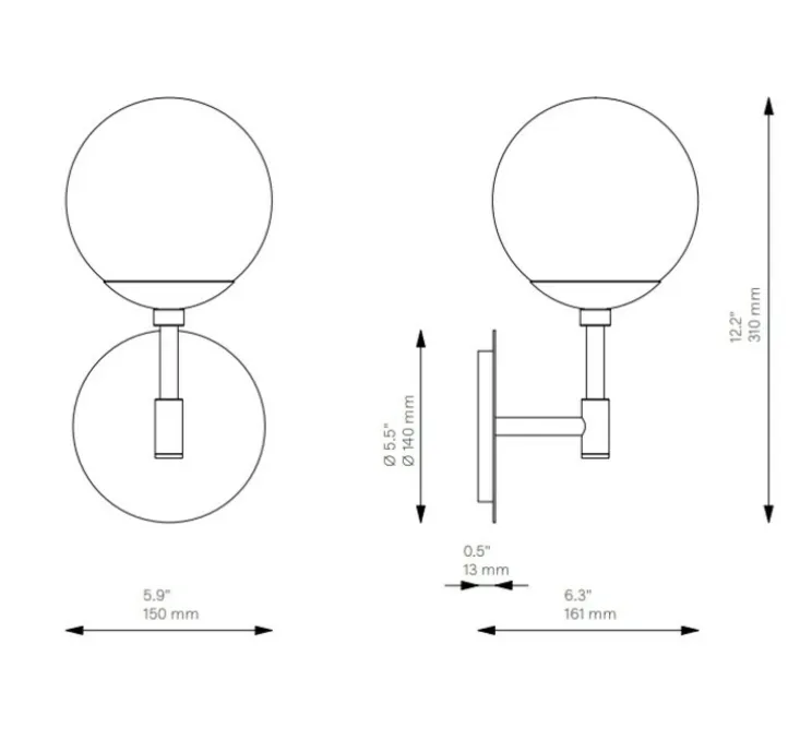 Applique murale, Sunset, noir, verre opale, L15cm, H31cm - Schwung