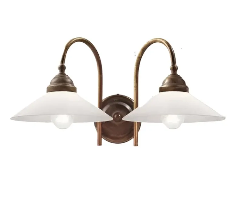 Applique*Il Fanale Applique murale, Tabia, laiton antique et verre opalin, L41cm, H19,5cm - laiton antique, verre opalin