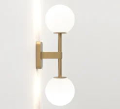 Applique*Astro Applique murale, Tacoma Twin, , IP44, L13,5cm, H46,4cm - laiton, verre opalin