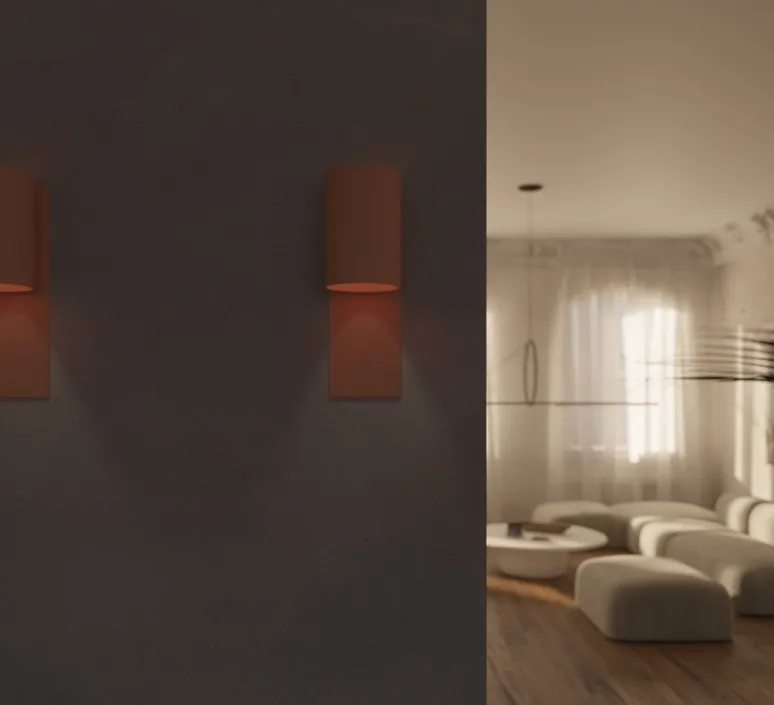 Applique*Pott Applique murale, Terra WT, , IP44, LED, dim, 2700K, 800 lm, Ø13cm, H21cm - rouge/lignes