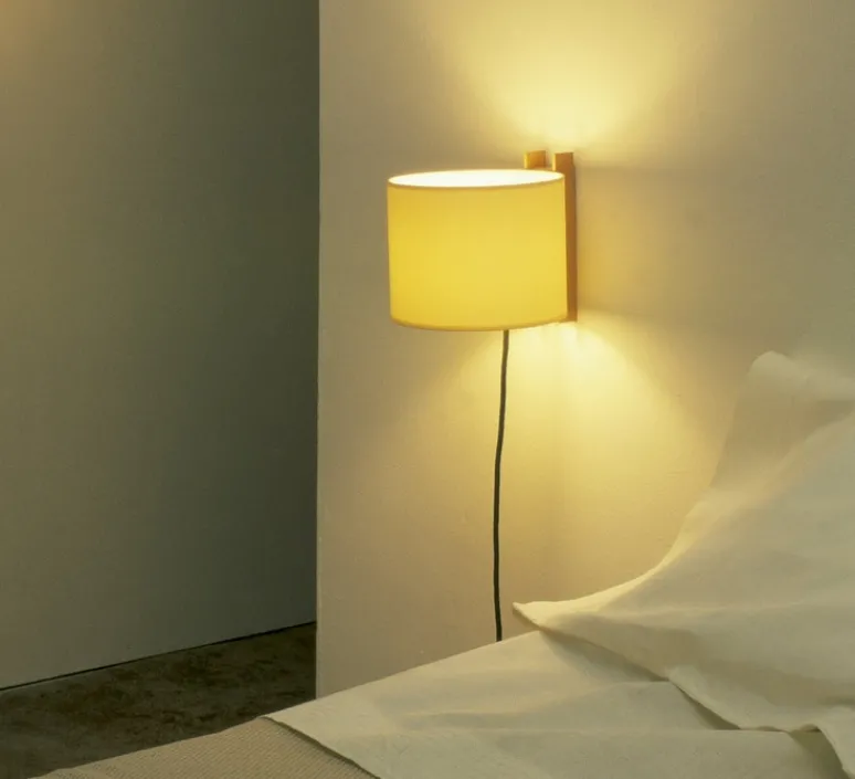 Applique*Santa & Cole Applique murale, TMM Corto avec câble, , L20cm, H3cm - hêtre, abat-jour beige