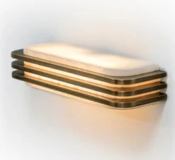 Applique murale, Toast 370, laiton patiné, albâtre veines blanches, 2200k, 270lm, L37cm, H7cm - Entrelacs