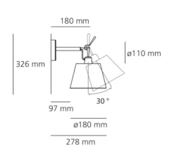 Applique murale, Tolomeo, gris, L18cm, H32,6cm - Artemide