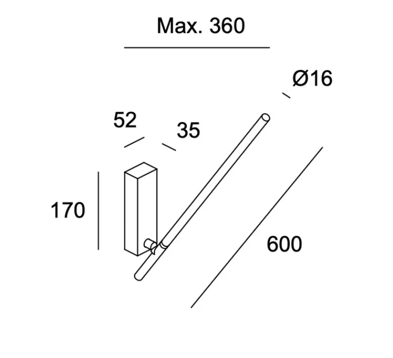 Applique*LEDS C4 Applique murale, Tubs, , LED, 3000k, 428 lm, L5,2cm, H60cm - noir