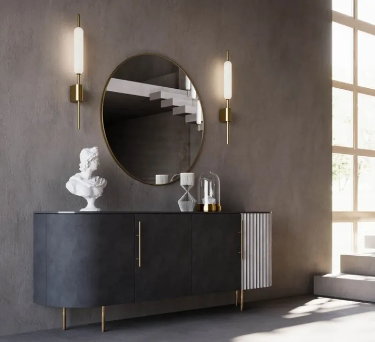 Applique*Il Fanale Applique murale, Typha 285.05.ON, , LED, dim, 2700K, 1750 lm, L6,3cm, H86,5cm - laiton, verre opalin