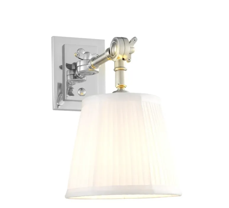 Applique*Eichholtz Applique murale, Wentworth simple, nickel, abat-jour blanc, L15cm, H26cm - nickel et blanc