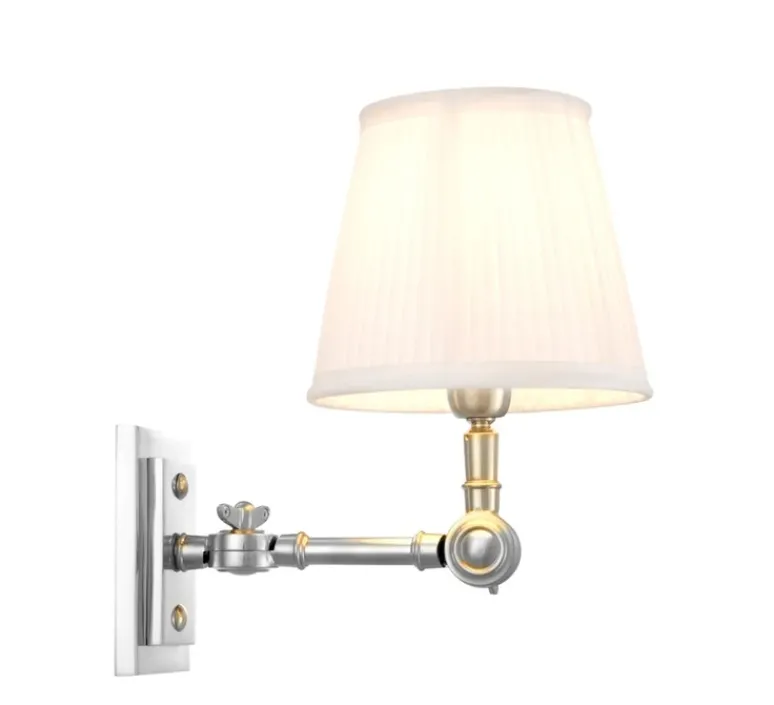 Applique*Eichholtz Applique murale, Wentworth simple, nickel, abat-jour blanc, L15cm, H26cm - nickel et blanc