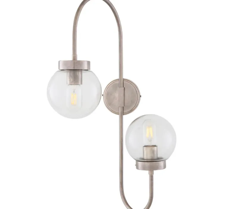 Applique*Mullan Lighting Applique murale, Winslow double, , L37cm, H67cm - Argent antique, globe transparent