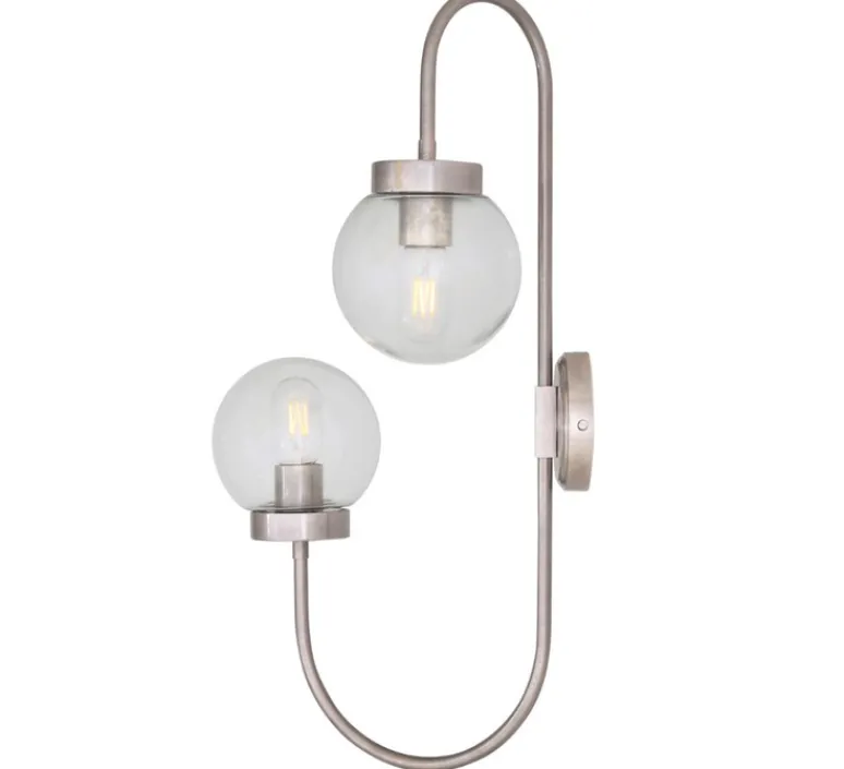 Applique*Mullan Lighting Applique murale, Winslow double, , L37cm, H67cm - Argent antique, globe transparent