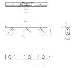 Applique ou plafonnier, Ascoli Triple Bar, blanc texturé, orientable, L60cm, H13cm - Astro