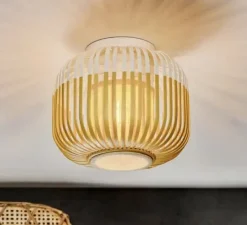 Plafonnier & Spot|Applique*Forestier Applique ou plafonnier, Bamboo Light XS, blanc, Ø27cm, H20cm - bambou, blanc