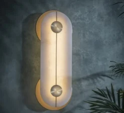 Applique ou plafonnier, Brace Large, albâtre laiton, or satiné, IP44,L24cm, H64cm - BERT-FRANK