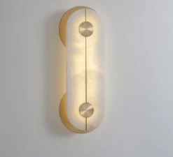 Applique ou plafonnier, Brace Large, albâtre laiton, or satiné, IP44,L24cm, H64cm - BERT-FRANK