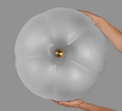 Applique ou plafonnier, Hana Flush Mount, blanc, laiton , Ø49cm, H25,6cm - Schwung