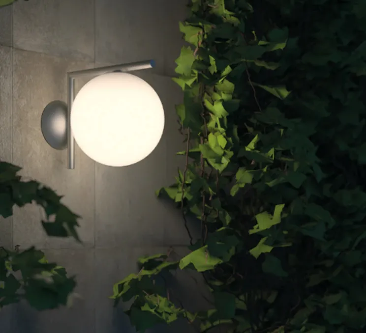 Applique ou plafonnier, IC Lights Wall 1 Outdoor, opalin et acier inox brossé, IP65,L20cm, H21,6cm - Flos