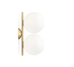 Applique ou plafonnier, IC Lights C/W1 Double, opalin et laiton brossé, L42cm, H20cm - Flos