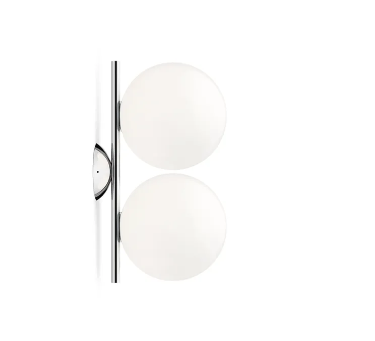 Applique ou plafonnier, IC Lights C/W1 Double, opalin et chromé, L42cm, H20cm - Flos
