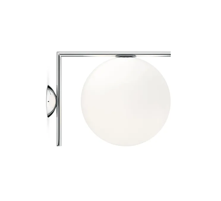 Applique ou plafonnier, IC Lights Wall 2 Outdoor, opalin et acier inox brossé, IP65,L30cm, H31,6cm - Flos