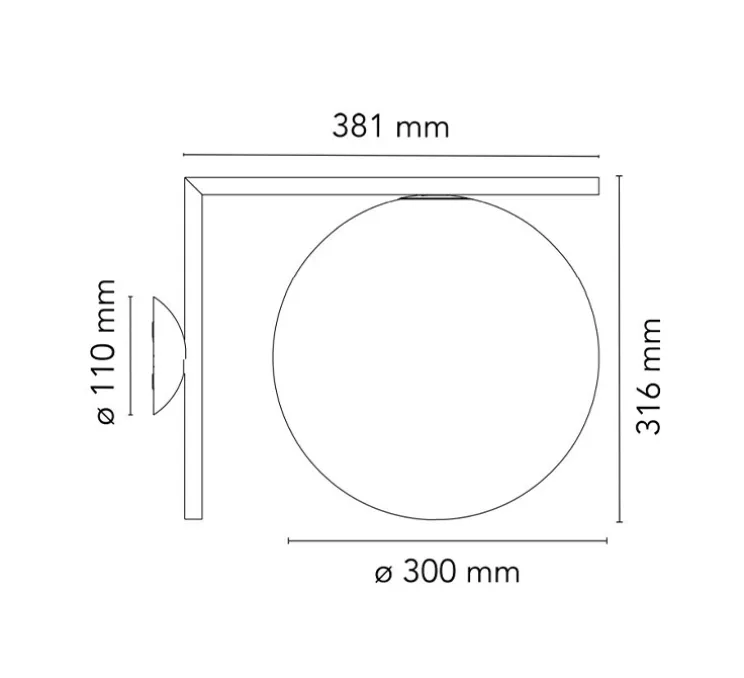 Applique ou plafonnier, IC Lights Wall 2 Outdoor, opalin et acier inox brossé, IP65,L30cm, H31,6cm - Flos