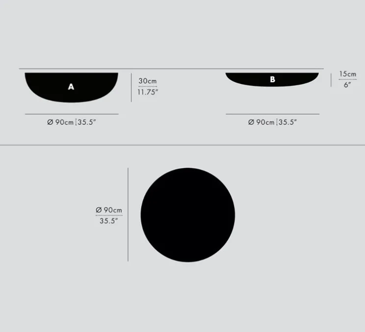 Applique ou plafonnier, Iris, forme B, support noir, LED, dim-to-warm, 1800-3000K, DALI, Ø90cm, H15cm - A-N-D
