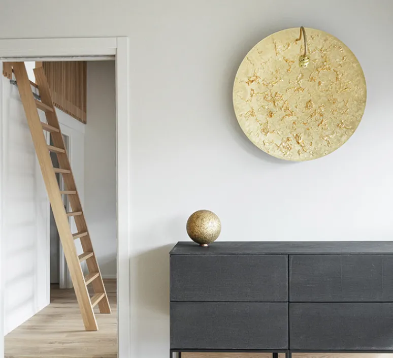 Plafonnier & Spot|Applique*Catellani & Smith Applique ou plafonnier, Luna Piena 80, Feuilles d'or, tube flexible, Ø80cm, H80cm - Feuilles d'or, tube flexible