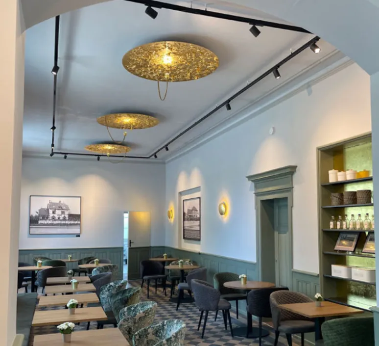 Plafonnier & Spot|Applique*Catellani & Smith Applique ou plafonnier, Luna Piena 80, Feuilles d'or, tube flexible, Ø80cm, H80cm - Feuilles d'or, tube flexible