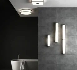 Plafonnier & Spot*Astro Applique ou plafonnier, Mashiko 400 Round, verre, opal, chrome poli, IP44, Ø40cm, H10cm - blanc, chrome poli