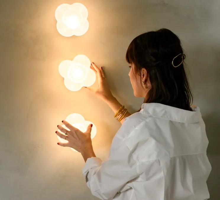 Applique ou plafonnier, Mimosa, blanc, chrome, Ø16,7cm, H14,7cm - Margaux Keller Collections