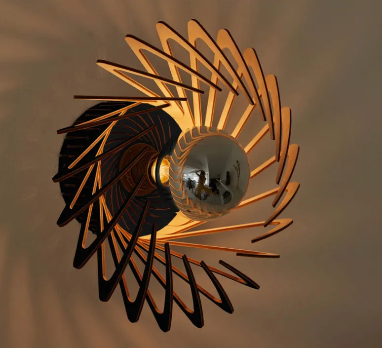 Applique|Plafonnier & Spot*Piatoni Applique ou plafonnier, Pianumayö, , Ø31cm, H17cm - bois de bouleau noir