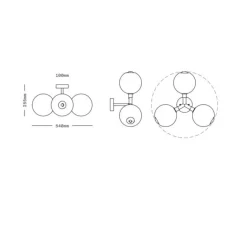 Plafonnier & Spot|Applique*SkLO Studio Applique ou plafonnier, Stem x3, , Ø18cm, H54cm - Blanc, Laiton brossé