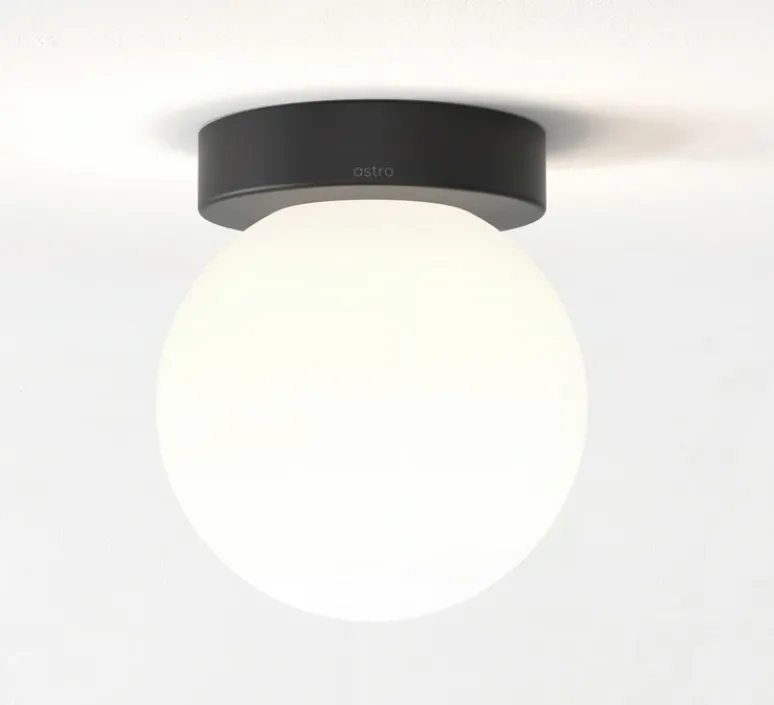 Applique|Plafonnier & Spot*Astro Applique ou plafonnier, Tacoma Surface, , IP44, Ø13,5cm, P15,4cm - noir mat, abat-jour Tacoma Glass opalin