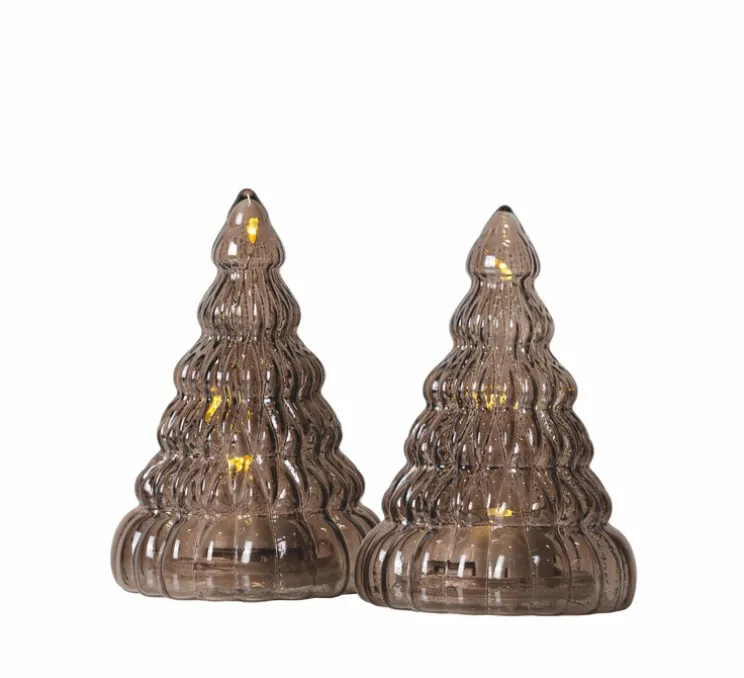 Arbre de Noël, lumineux, Lucy SET 2 pièces, chêne foncé, LED, Ø6,5cm, H9cm - Sirius