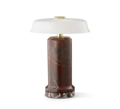 Lampe*Design by us Baladeuse, Trip No.2 , opaline blanche, Marbre burgundy, IP44, LED, dim, 2700K, Ø18cm, H22cm - Bourgogne, Marbre blanc