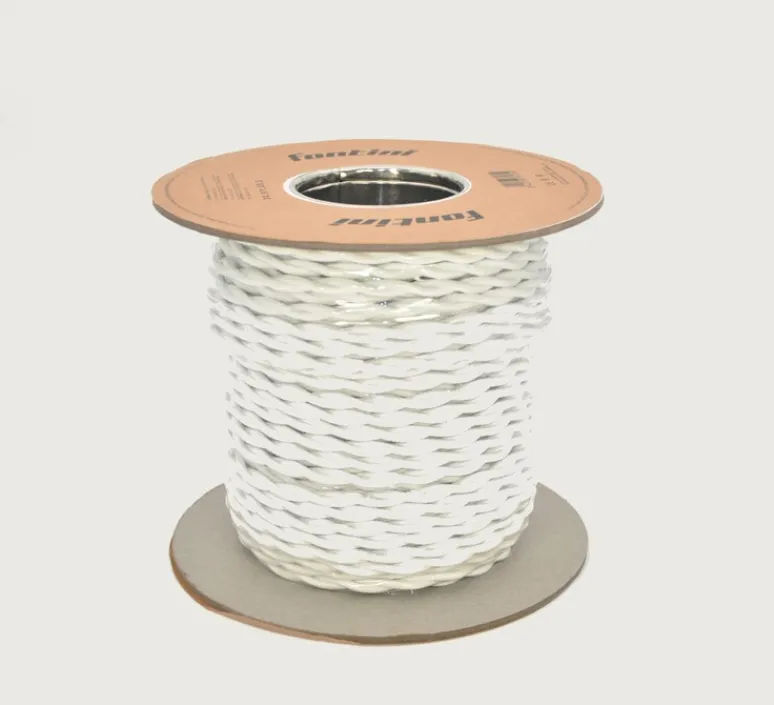 Interrupteur|Prise*Fontini Bobine de câble textile tressé 50 mètres, Garby, Blanc, 3x1,5mm² -