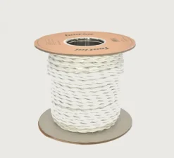 Interrupteur|Prise*Fontini Bobine de câble tressé en fibre de verre 50 mètres, Garby, Blanc, 2x1,5mm² -